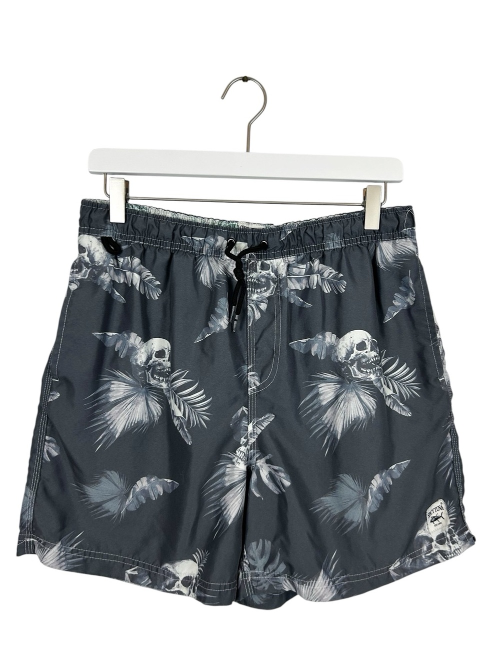 Spicy Tuna Men's Swim Trunks Size Large Grey Tropical Skulls & Palms